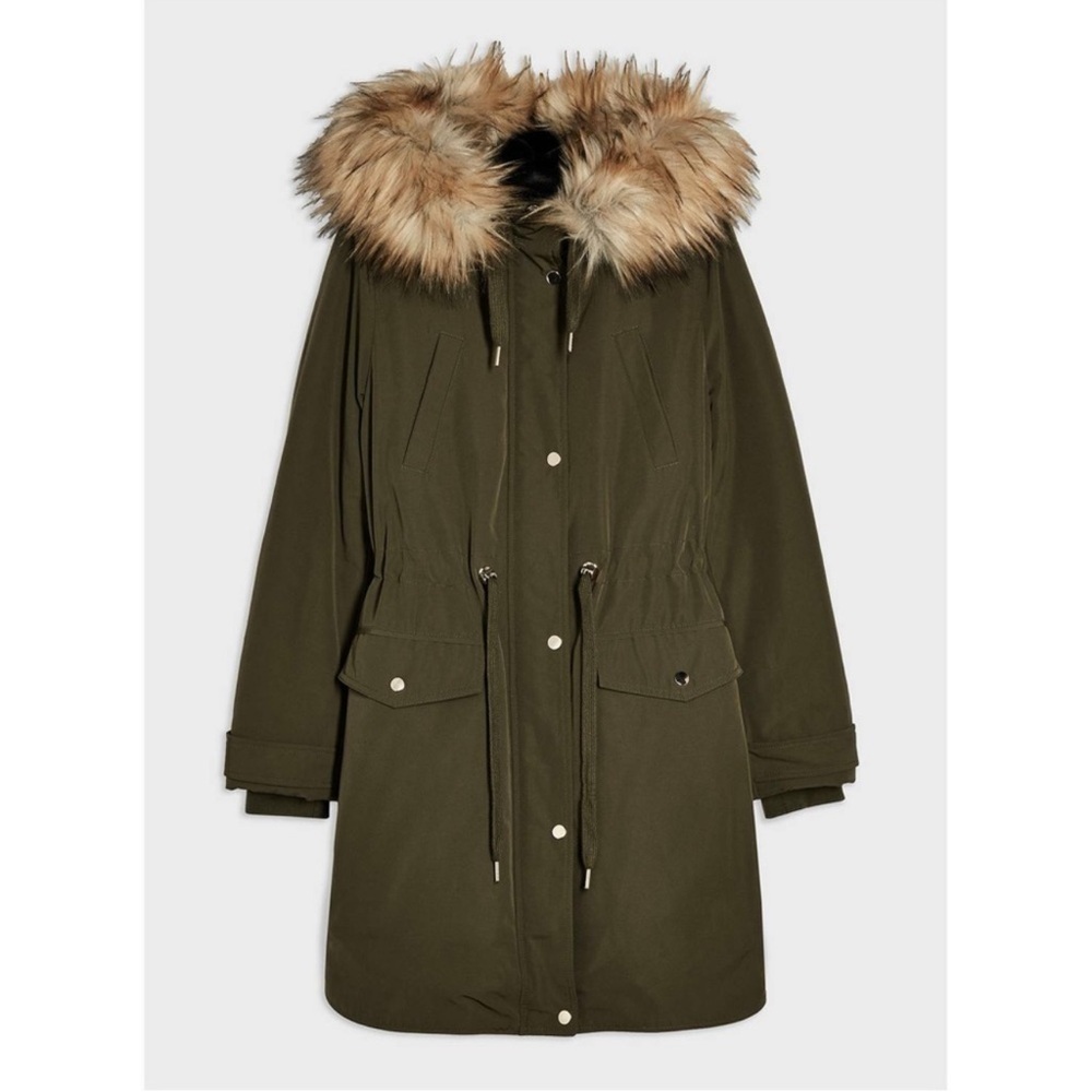 🔥 Zara Khaki Faux Fur Hooded Parka XS Winter Puffer Coat | Military Green Jacket - Picture 3 of 10